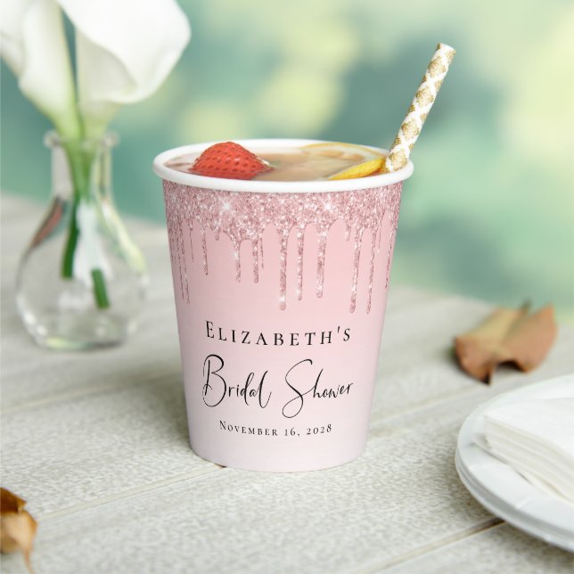 Bridal Shower Pink Glitter Paper Cups (Insitu)