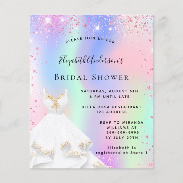 Bridal Shower pink holographic dress invitation Flyer (Front)