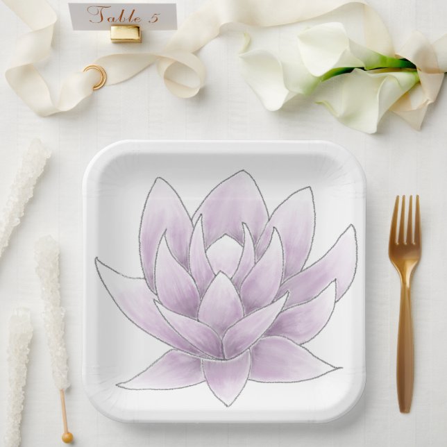 Bridal Shower Pink Lotus Paper Plate (Wedding)