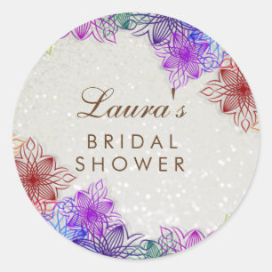 Bridal Shower Pink Orange Floral Confetti Pearl Classic Round Sticker