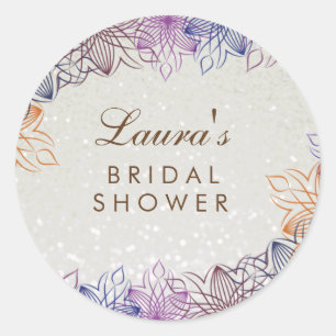 Bridal Shower Pink Orange Floral Confetti Pearl Classic Round Sticker