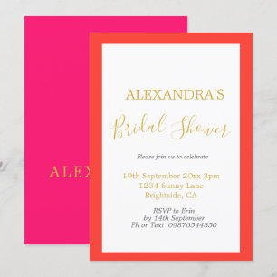 Bridal Shower Pink Orange Gold Simple Invitation