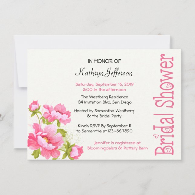 Bridal Shower Pink Peony Floral Invitation (Front)