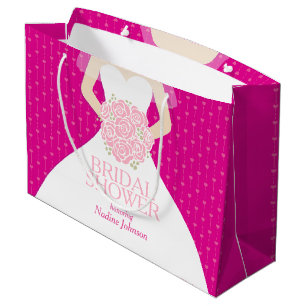 Bridal shower pink personalized large gift bag