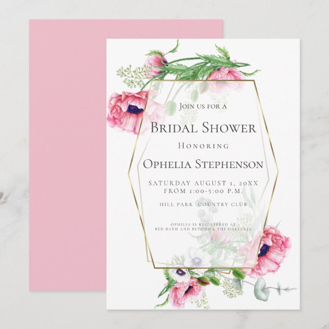 BRIDAL SHOWER | Pink Poppy Bouquet Invitation (Front/Back)