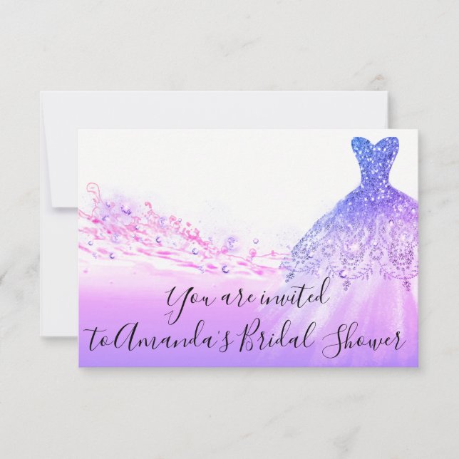 Bridal Shower Pink Purple Glitter Ocean White Invitation (Front)