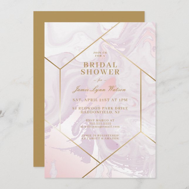BRIDAL SHOWER | Pink Purple Marble Swirl Invitation (Front/Back)