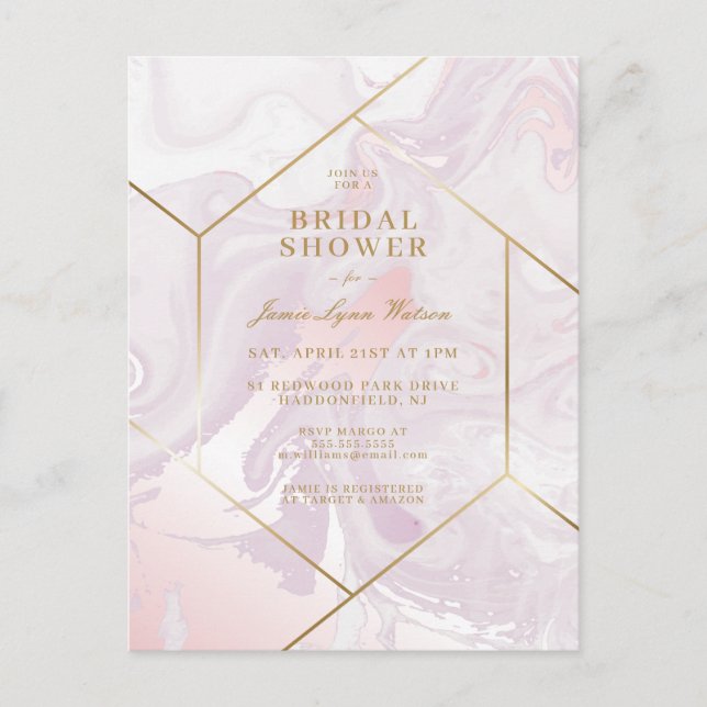 BRIDAL SHOWER | Pink Purple Marble Swirl Postcard (Front)
