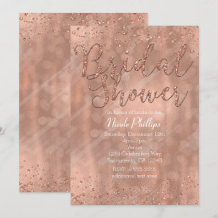 Bridal Shower Pink Rose Gold Glamour Invitations