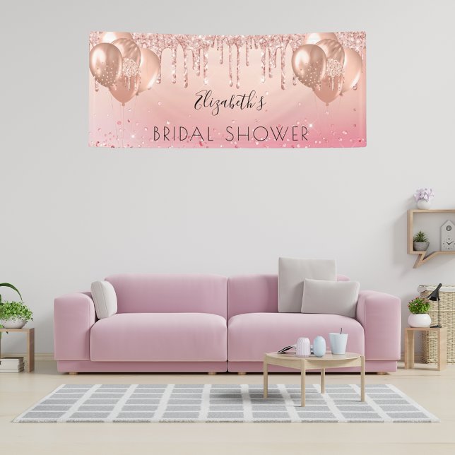 Bridal Shower pink rose gold glitter balloons Banner (Creator Uploaded)