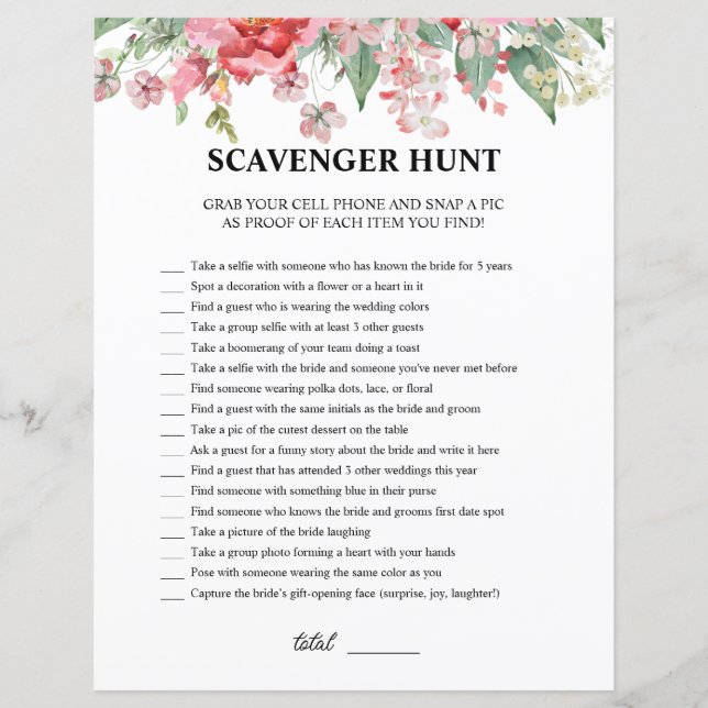 Bridal Shower Pink Scavenger Hunt (Front)