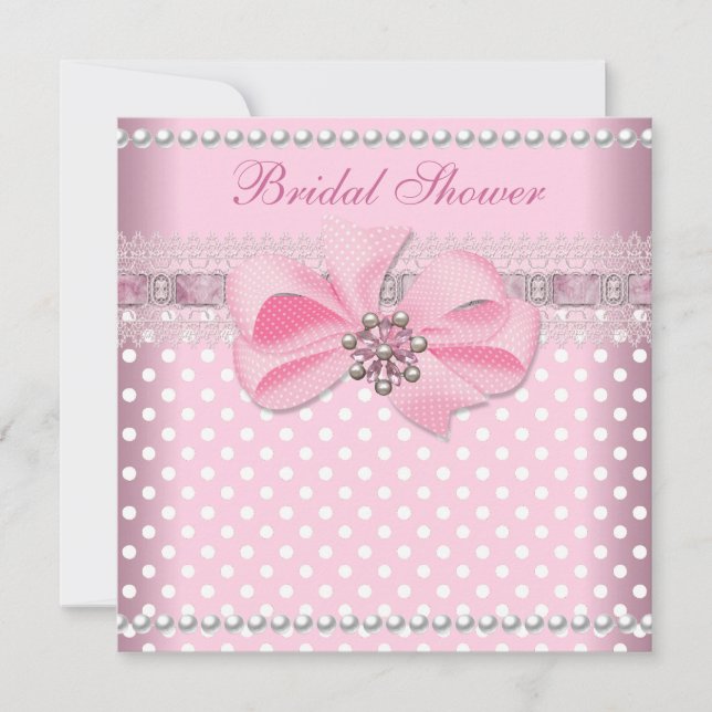 Bridal Shower Pink Spot Pearl Lace Wedding Invitation (Front)