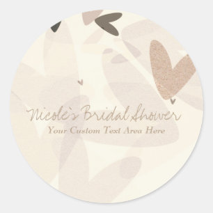 Bridal Shower Pink & Taupe Hearts Custom Favour Classic Round Sticker