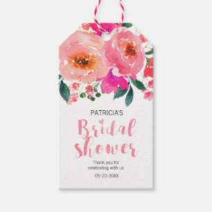 Bridal Shower Pink Watercolor Floral Thank You Gift Tags