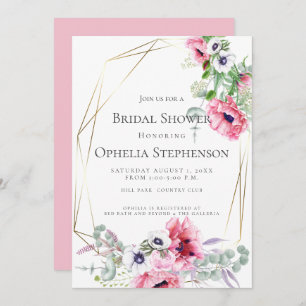 BRIDAL SHOWER   Pink Watercolor Poppies Invitation