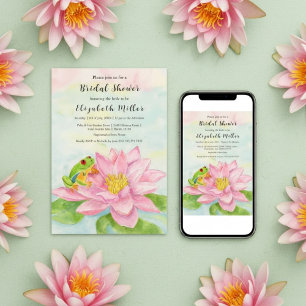 Bridal Shower Pink Waterlily & Tree Frog Invitation
