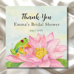 Bridal Shower Pink Waterlily & Tree Frog Thank You Card
