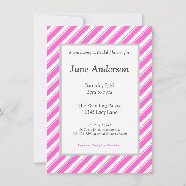 Bridal Shower Pink White Stripes Custom Invitation (Back)