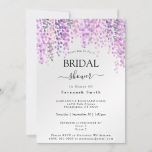 Bridal Shower Pink Wisteria Floral Watercolor Invitation