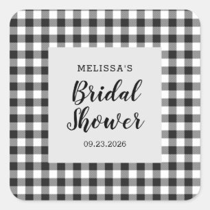 Bridal Shower Plaid Black White Gingham Square Sticker