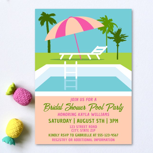 Bridal Shower Pool Party Tropical Swimming Pool Invitation (Bridal shower pool party invitation on a light background with tropical pineapple decorations.)