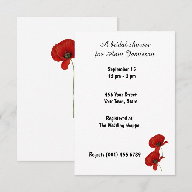 Bridal Shower  Poppy Red  Invitation (Front/Back)
