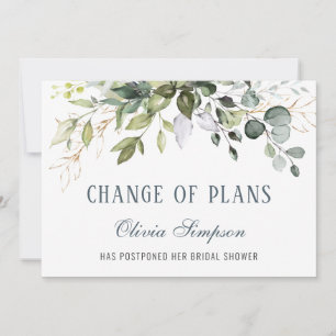 Bridal Shower Postponed Change of Plans Eucalyptus Invitation