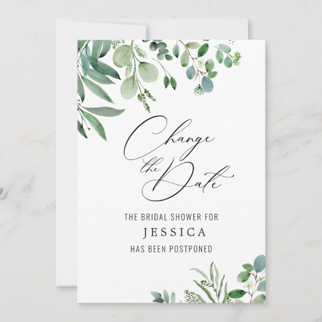 Bridal Shower Postponed Change the Date Eucalyptus Invitation (Front)