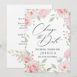 Bridal Shower Postponed Date Elegant Blush Roses Invitation