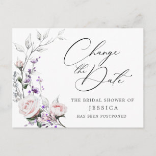 Bridal Shower Postponed Date Elegant Blush Roses Postcard