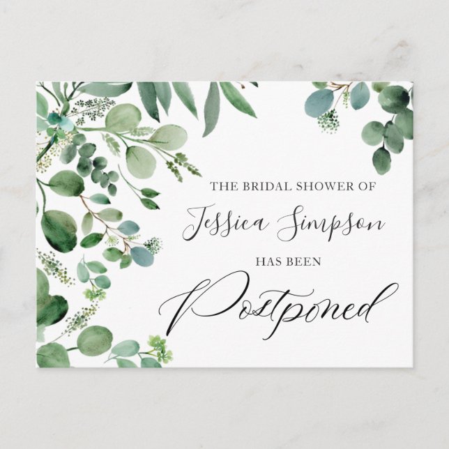 Bridal Shower Postponed Date Elegant Eucalyptus Postcard (Front)