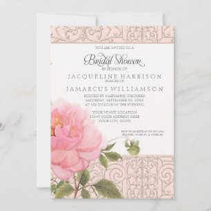 Bridal Shower Pretty Flower Peony Iron Fence Art Invitation