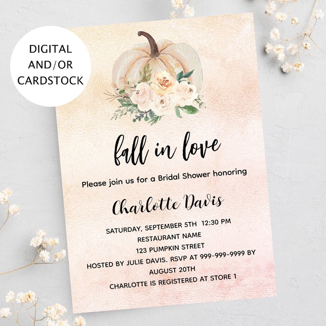 Bridal shower pumpkin fall in love cream blush invitation (Creator Uploaded)