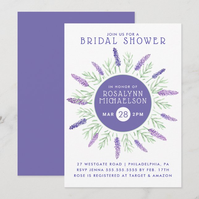 BRIDAL SHOWER | Purple Pastel Lavender Invitation (Front/Back)