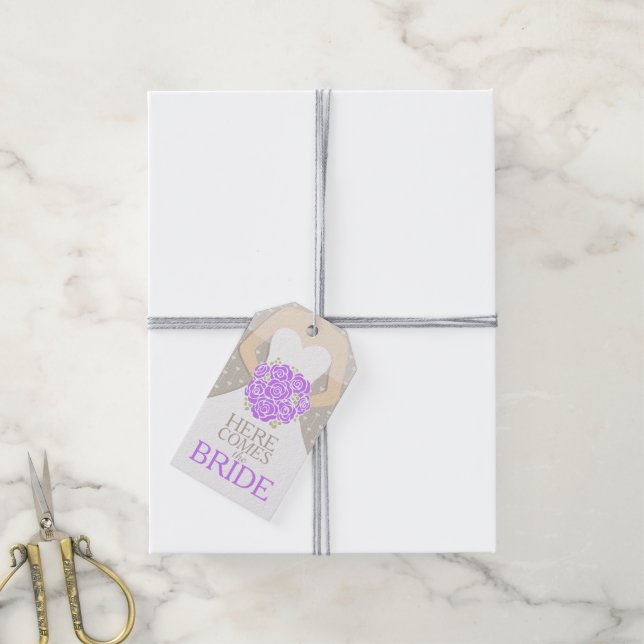 Bridal shower purple rehearsal wedding gift tag (With Twine)