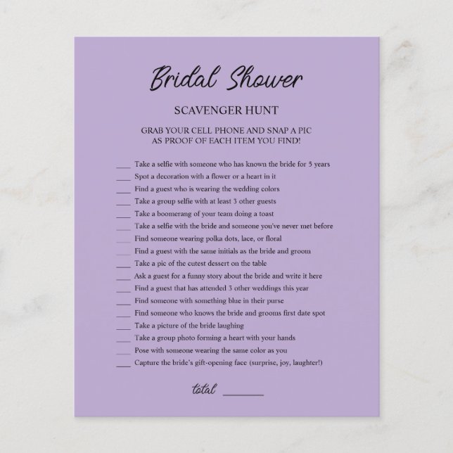 Bridal Shower Purple Scavenger Hunt (Front)
