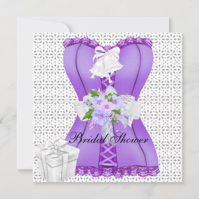 Bridal Shower Purple White Corset Flower Invitation (Front)