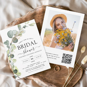 Bridal Shower QR Code Photo Eucalyptus Greenery  Invitation