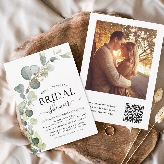 Bridal Shower QR Code Photo Eucalyptus Invitation (Creator Uploaded)