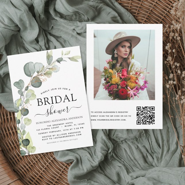 Bridal Shower QR Code Photo Eucalyptus Invitation (Creator Uploaded)