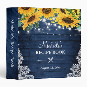Bridal Shower Recipe Book Rustic Navy Sunflowers Binder