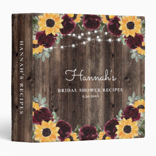 Bridal Shower Recipe Book Sunflower and Roses Binder