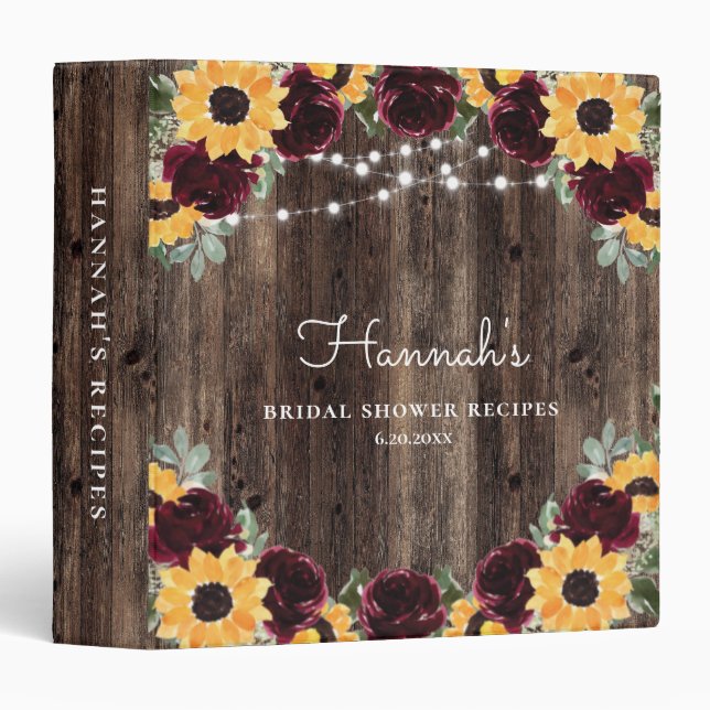 Bridal Shower Recipe Book Sunflower and Roses Binder (Front/Spine)