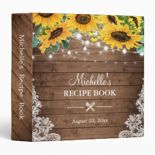 Bridal Shower Recipe Book Sunflower String Lights Binder