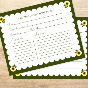 Bridal Shower Recipe Card Elegant Sunflower Green