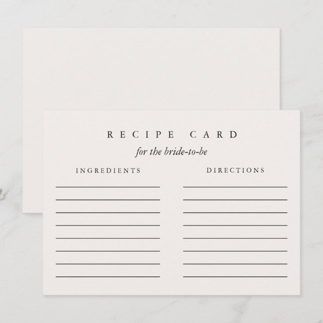 Bridal Shower Recipe Card for Bride-to-Be Shower (Front/Back)