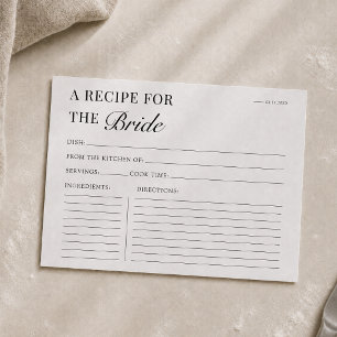Bridal Shower Recipe Card Modern Black and White