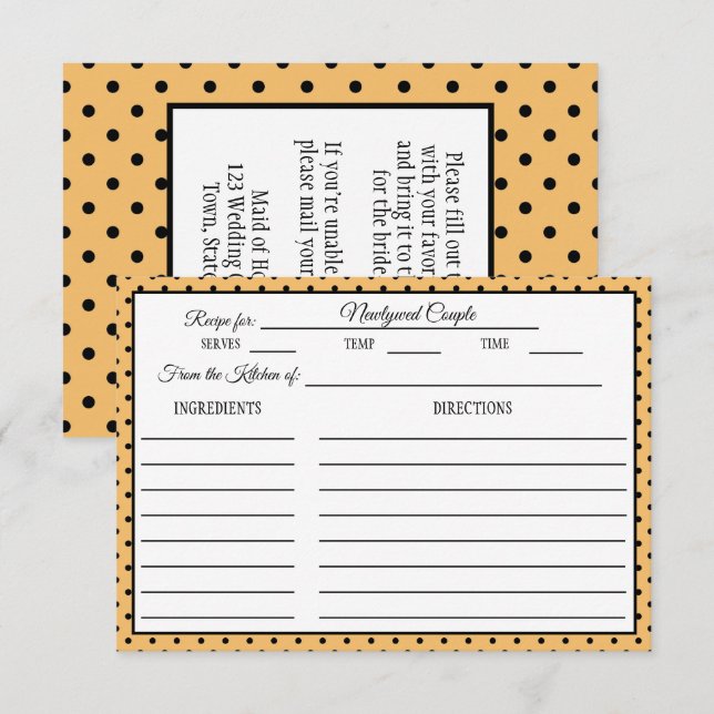 Bridal Shower Recipe Card Polka Dot Buff Beige (Front/Back)