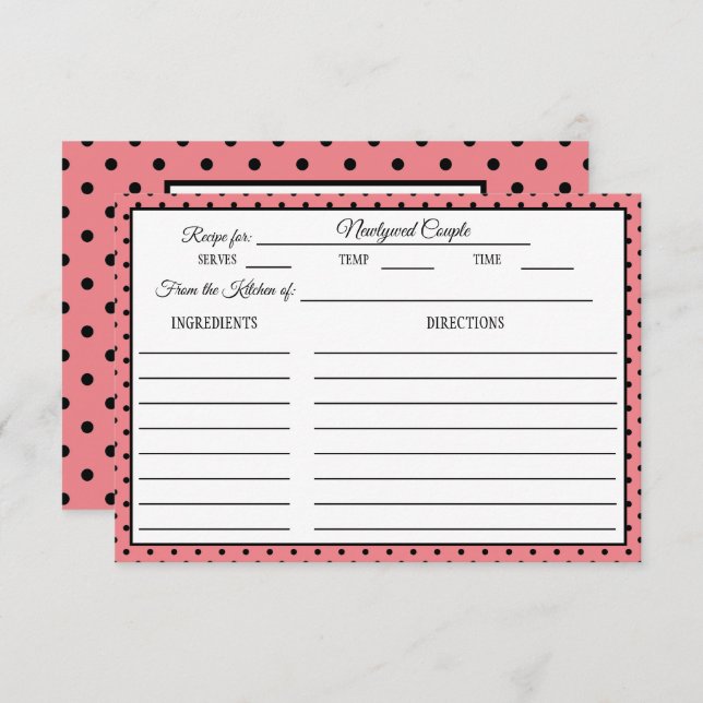 Bridal Shower Recipe Card Polka Dot Pink (Front/Back)