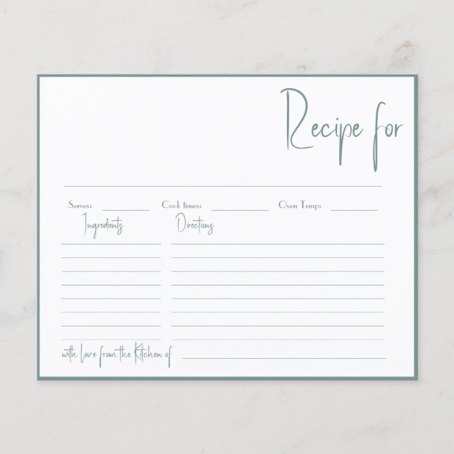 Bridal Shower Recipe for Love Advice Cards (Front)